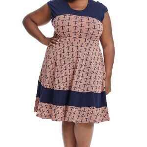 Effie’s Heart 4x Red & Navy Anchor Patterned Fit and Flare Dress